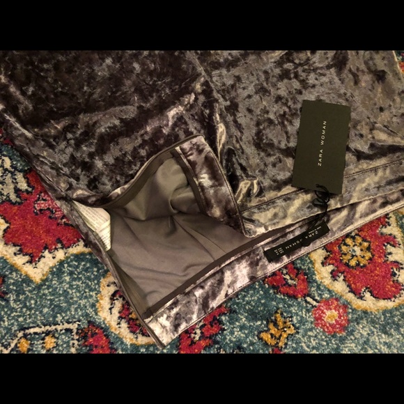 NWT Zara Silver Crush velvet wide leg flare pants - Picture 7 of 7